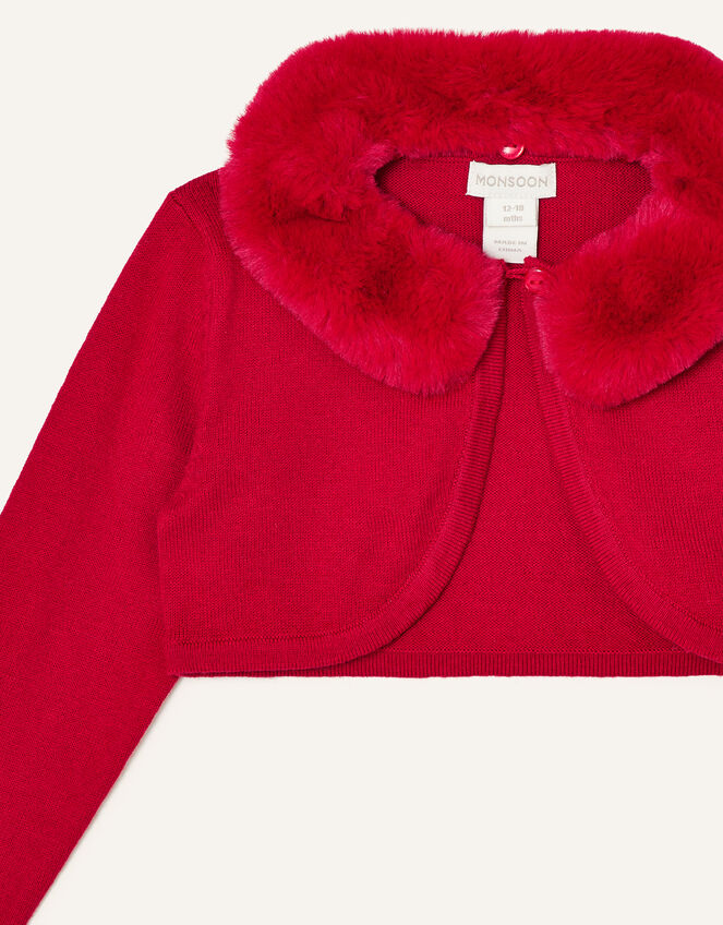 Baby Fluffy Collar Super-Soft Cardigan, Red (RED), large