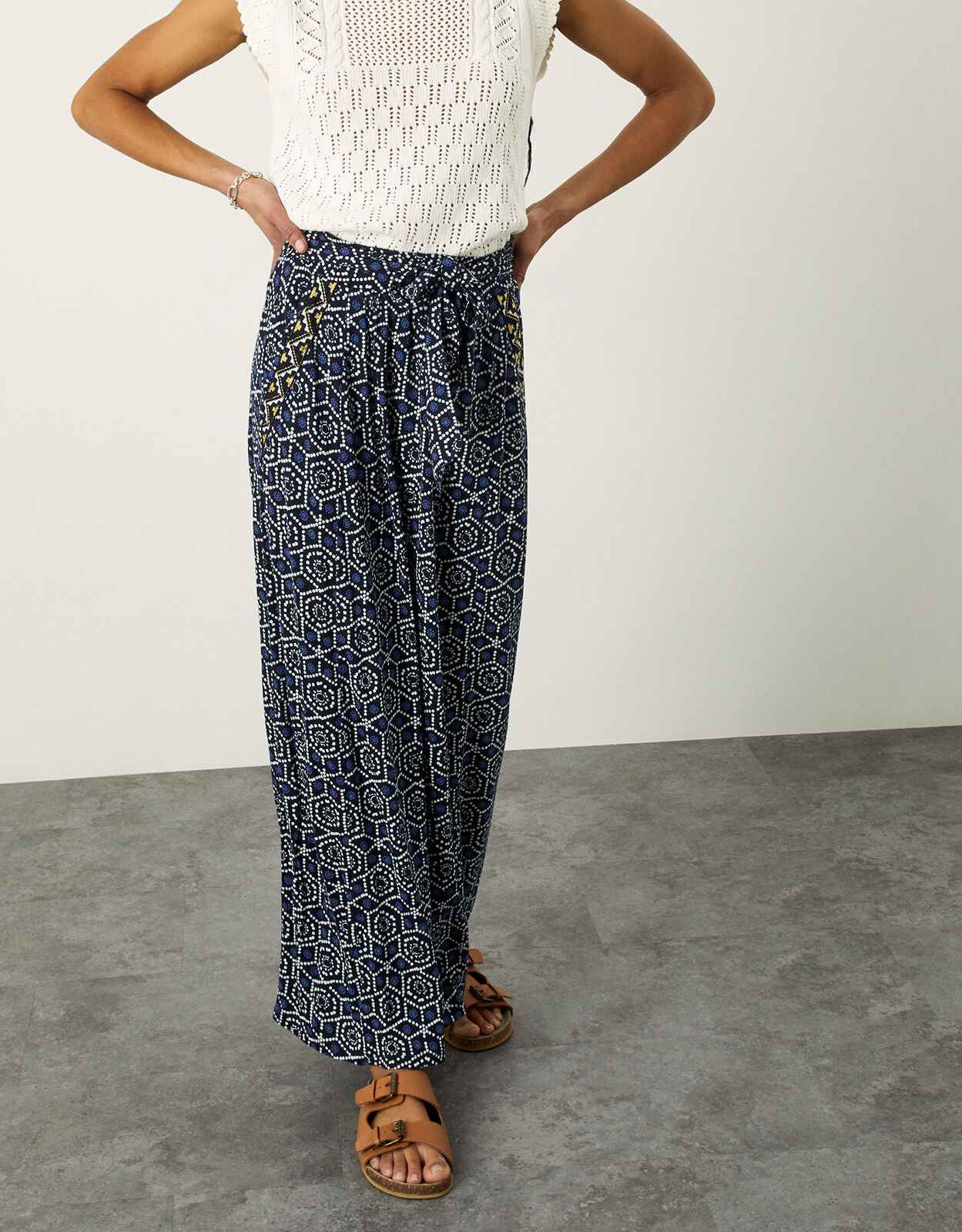 Geometric Print Jersey Maxi Skirt Blue