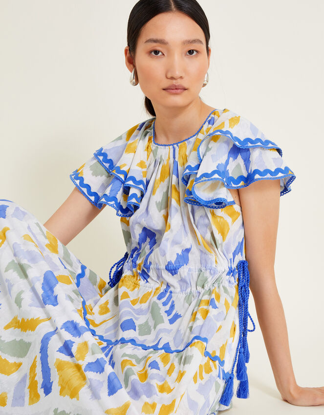 Myla Geometric Print Ruffle Dress, Blue (BLUE), large