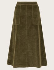 Malika Corduroy Midi Skirt, Green (OLIVE), large