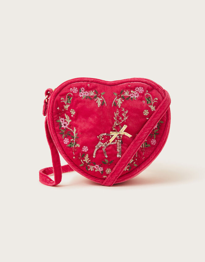 Enchanted Reindeer Velvet Heart Bag, , large