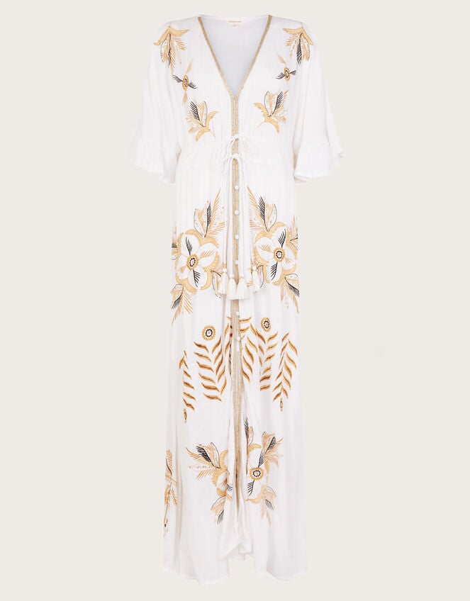 Jasmine Embroidered Kaftan Maxi Dress, White (WHITE), large