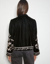 Phoebe Embroidered Velvet Jacket, Black (BLACK), large