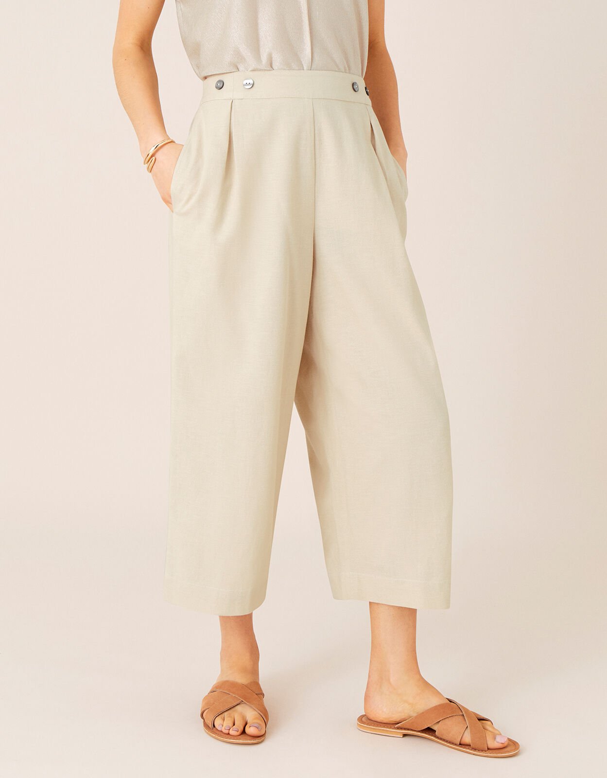 Buy Monsoon Green Linen Wide Leg Pull On Trousers from the Next UK online  shop