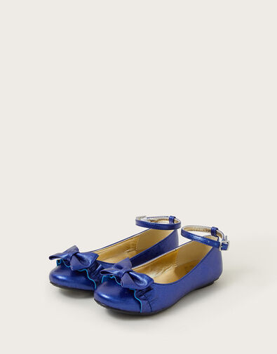 Bow Ruffle Ballet Flats, Blue (NAVY), large