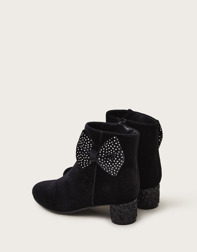 Velvet Bow Boots, Black (BLACK), large