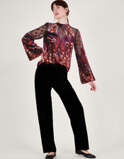 Peri Paisley Devore Top, Black (BLACK), large