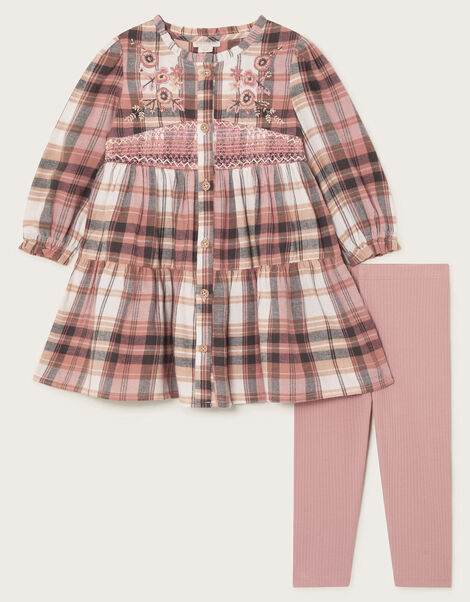 Baby Long Sleeve Check Dress and Leggings Set, Pink (PINK), large