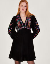 Verina Velvet Embroidered Dress, Black (BLACK), large