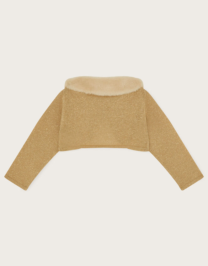 Baby Fluffy Collar Super-Soft Cardigan, Gold (GOLD), large