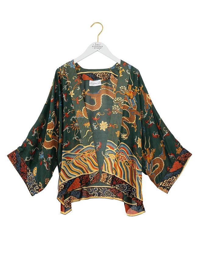 One Hundred Stars Dragon Print Kimono, , large