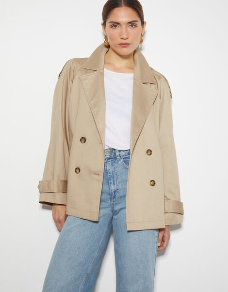 Savannah Crop Trench Coat, Natural (STONE), large