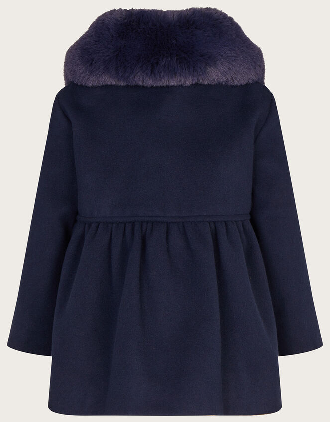 Baby Bow Faux Fur Collar Coat, Blue (NAVY), large