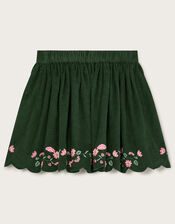 Floral Embroidered Corduroy Skirt, Green (GREEN), large