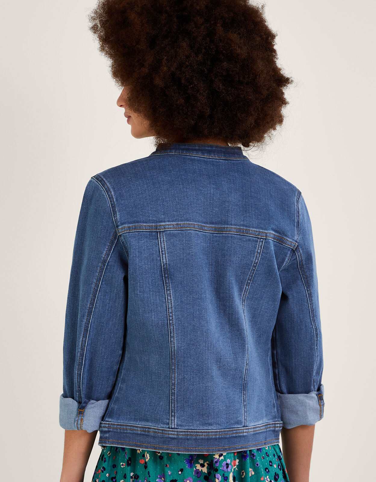 Cassey Collarless Denim Jacket with Sustainable Cotton Blue