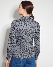 Aubrey Jersey Leopard Print Shirt , Grey (GREY), large