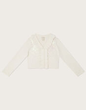 Ruffle Sequin Cardigan , Ivory (IVORY), large