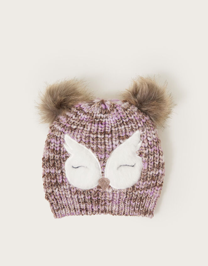 Owl Chunky Knit Hat, Purple (PURPLE), large