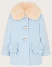 Baby Bow Faux Fur Collar Coat, Blue (PALE BLUE), large