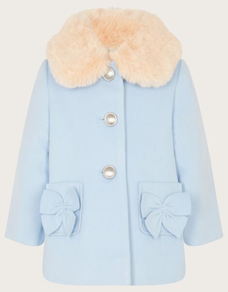 Baby Bow Faux Fur Collar Coat, Blue (PALE BLUE), large