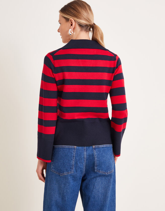 Shay Stripe Collared Jumper, Red (RED), large