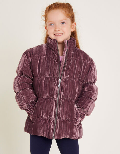 Crushed Velvet Puffer Jacket, Pink (PINK), large