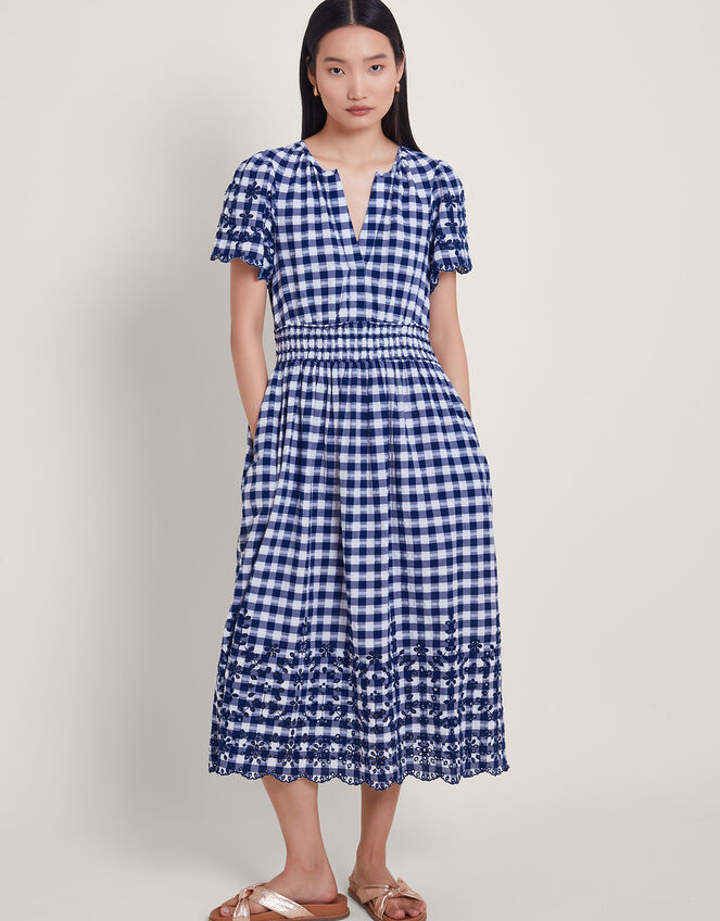 Nyla Gingham Dress, Blue (NAVY), large