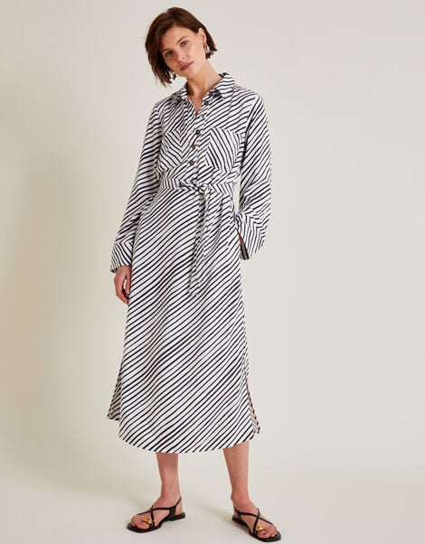 Sabitha Stripe Midi Shirt Dress, Black (BLACK), large