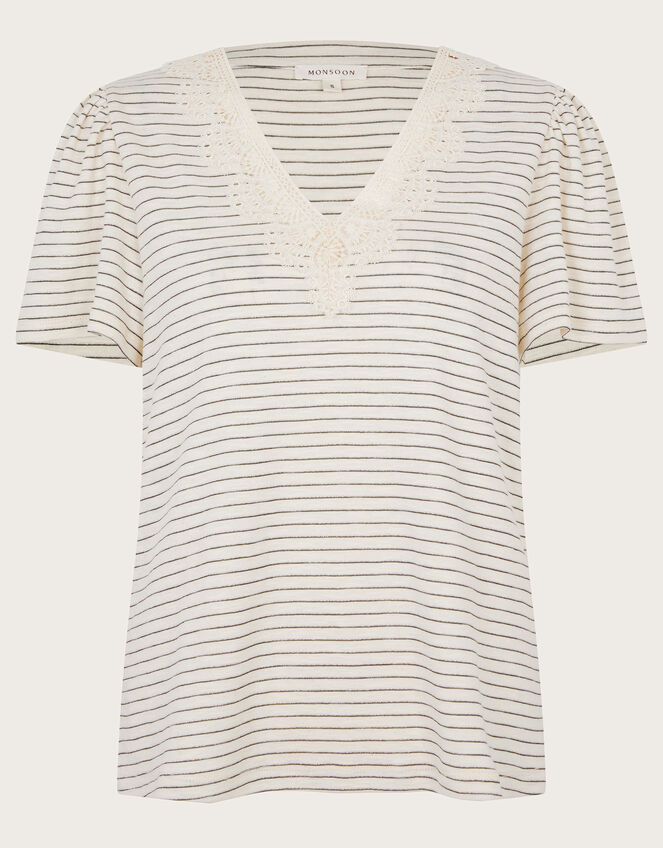 Shay Stripe Lace T-Shirt, Ivory (IVORY), large