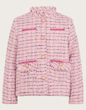 High Neck Tweed Jacket, Pink (PINK), large