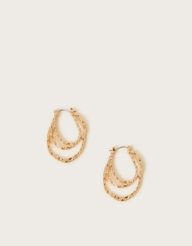 Hammered Triple Hoop Earrings, , large