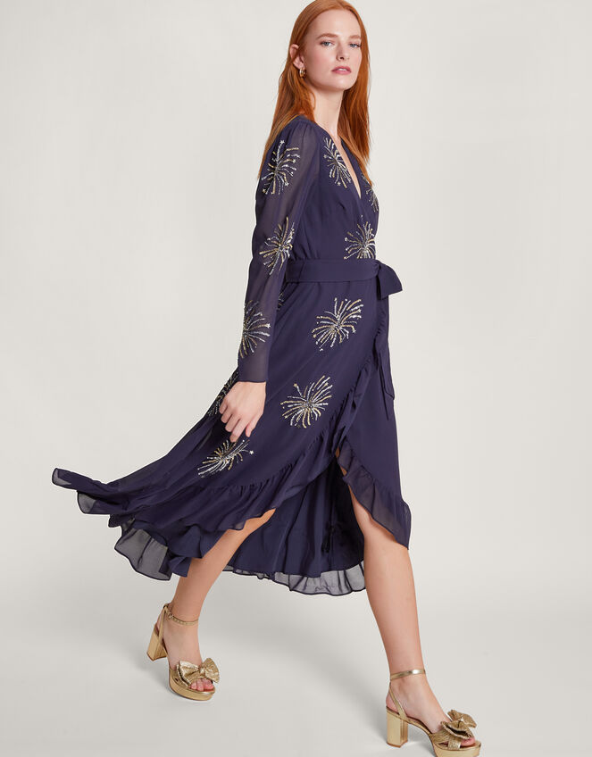 Serena Embellished Wrap Dress, Blue (MIDNIGHT), large