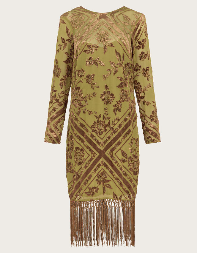 Darcy Devore Fringe Dress, Yellow (OCHRE), large