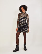 Finnley Embellished Tunic Dress in Recycled Polyester, Black (BLACK), large