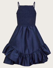 Clariska Smocked Taffeta Prom Dress, Blue (NAVY), large