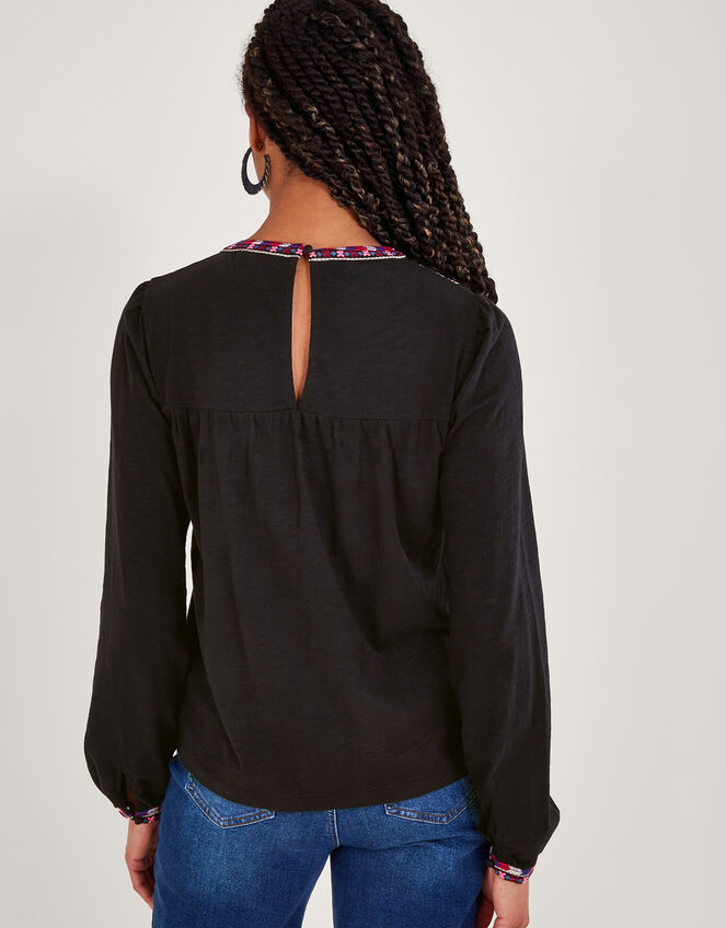 Embroidered Jersey Top, Black (BLACK), large