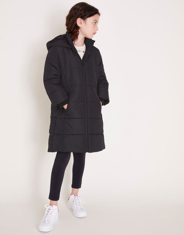 Hooded Longline Puffer Coat, Black (BLACK), large