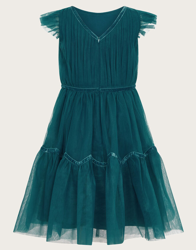 Charlize Flutter Sleeve Tulle Dress, Green (GREEN), large