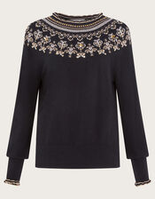 Flo Sequin Fair Isle Sweater, Black (BLACK), large