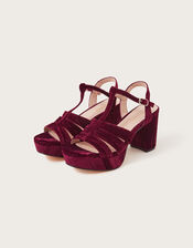 Crushed Velvet Platform Heels, Red (BERRY), large