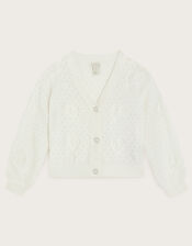 Heart Cornelli Embroidered Cardigan, Ivory (IVORY), large