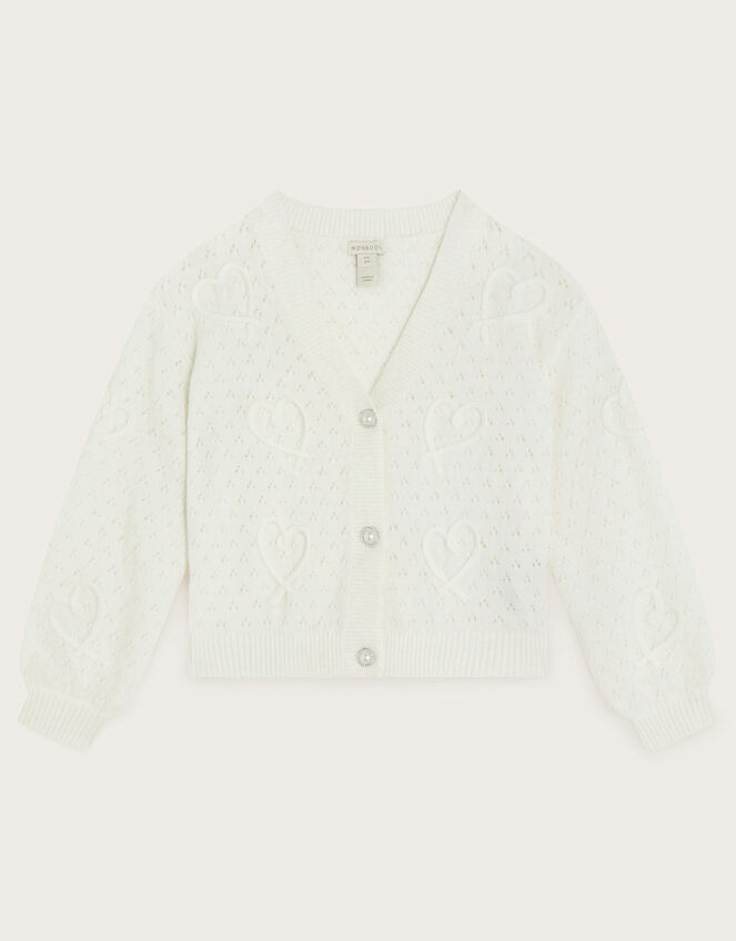 Heart Cornelli Embroidered Cardigan, Ivory (IVORY), large