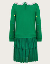 Christmas Embroidered 2-in-1 Sweatshirt Dress, Green (GREEN), large