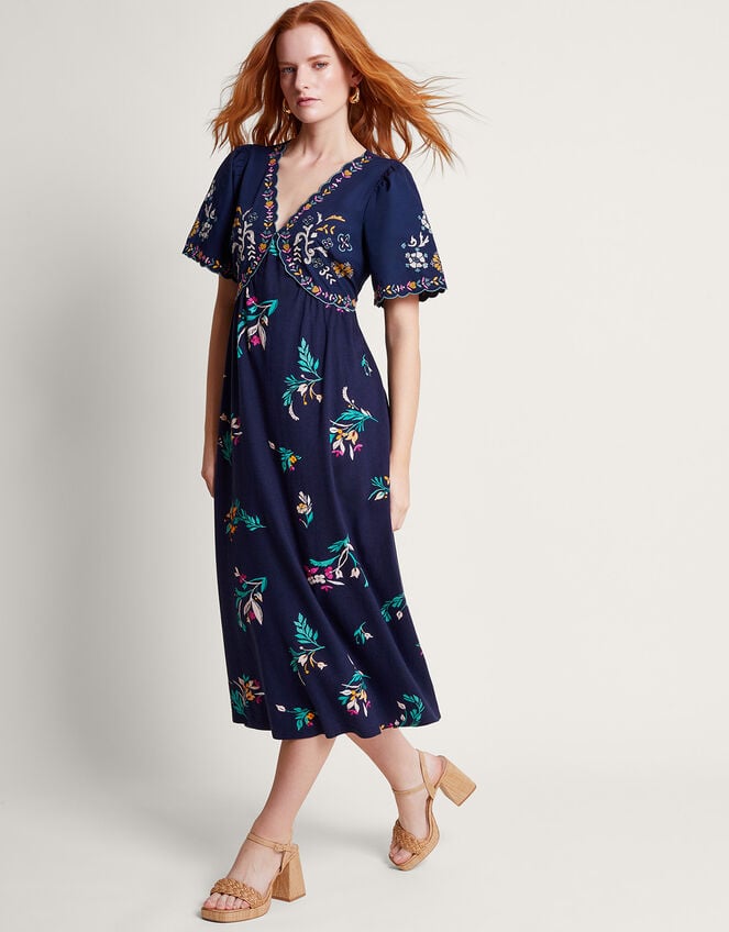 Maya Floral Embroidered Dress, Blue (NAVY), large