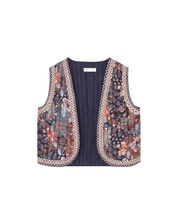 Maison Hotel Floral Quilted Waistcoat, Blue (NAVY), large