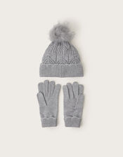 Rosa Scallop Hat and Gloves Set, Grey (GREY), large