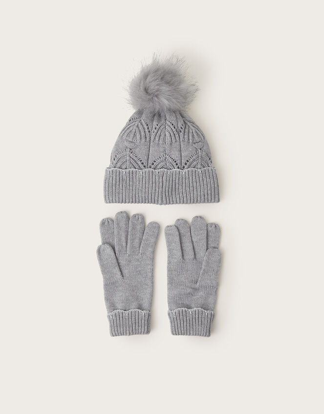 Rosa Scallop Hat and Gloves Set, Gray (GREY), large