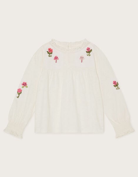 Embroidered Floral Top, Ivory (IVORY), large