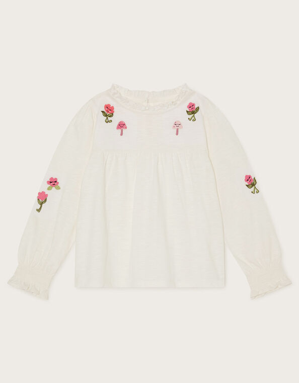 Embroidered Floral Top, Ivory (IVORY), large