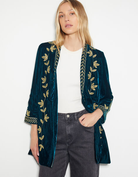 Fiona Embroidered Velvet Jacket, PEACOCK, large